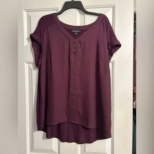 Mixed Media Burgundy Short Sleeve Top